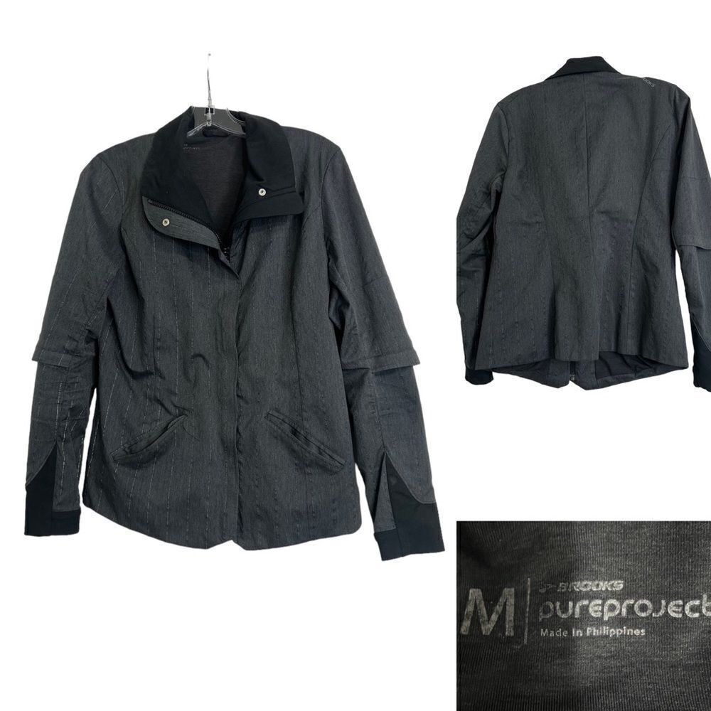 Brooks Women's Pure Project Running Jacket Gray Reflective Zip Front‎ Sz Med